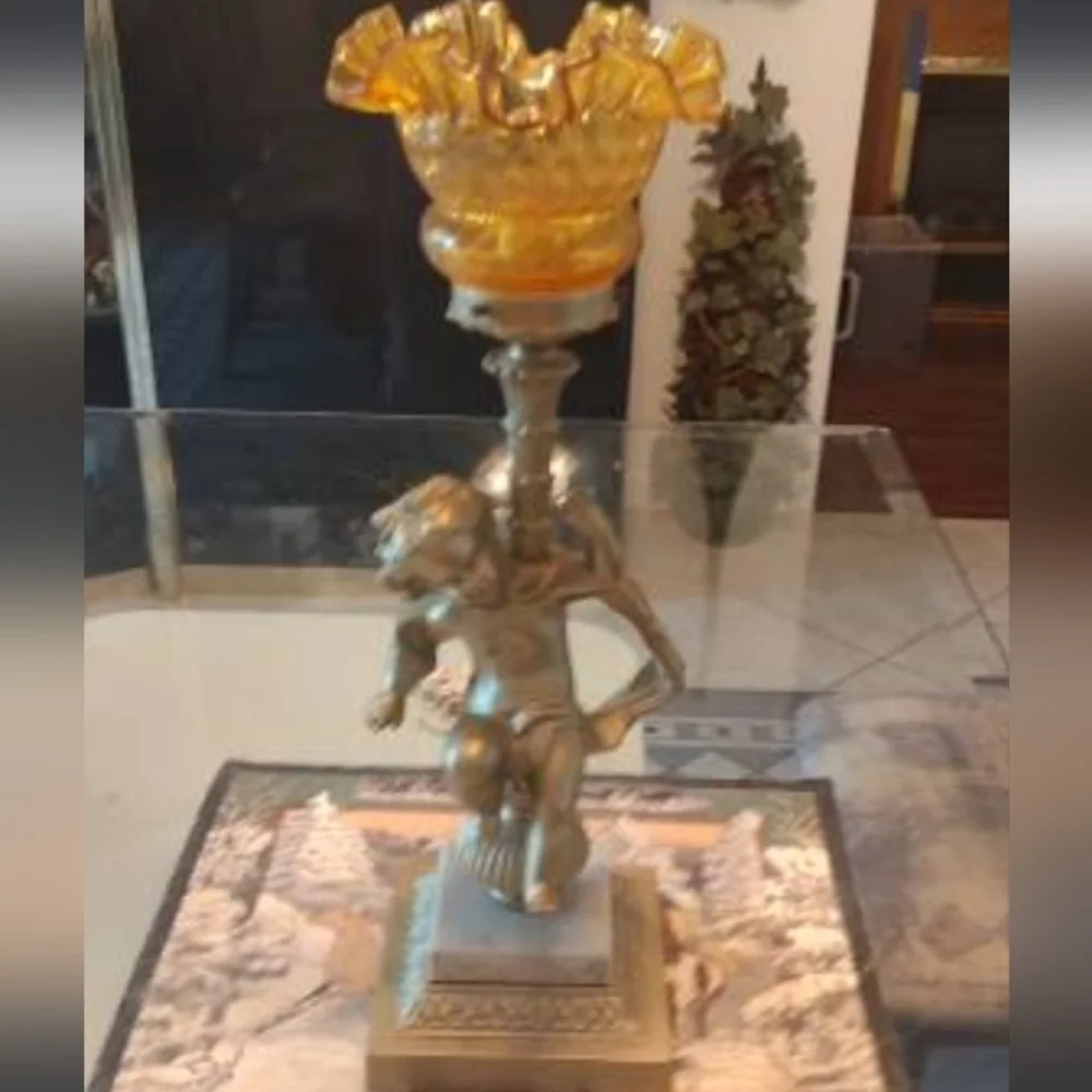 FENTON ANTIQUE CHERUB LAMPS - Picture 3 of 3